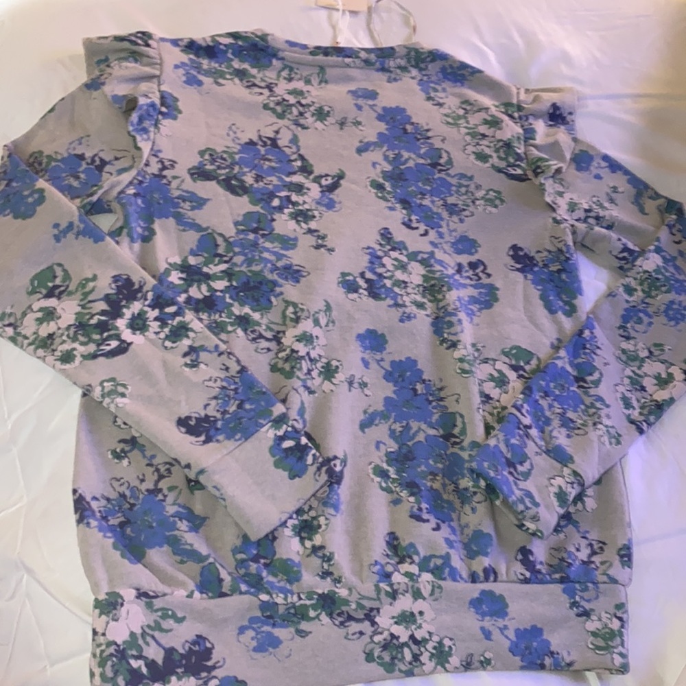 LC Lauren Conrad blue floral longsleeve sweater shirt flutter ruffle sleeve S​ - Picture 10 of 13